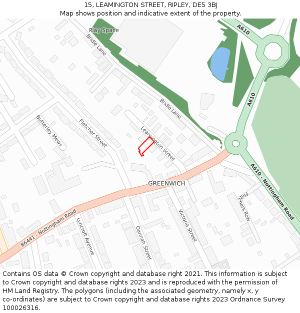 15, LEAMINGTON STREET, RIPLEY, DE5 3BJ: Location map and indicative extent of plot