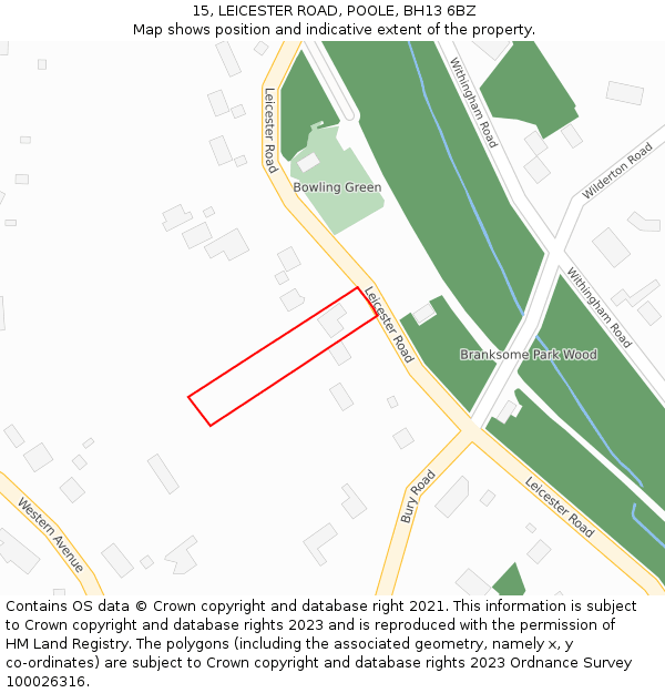 15, LEICESTER ROAD, POOLE, BH13 6BZ: Location map and indicative extent of plot