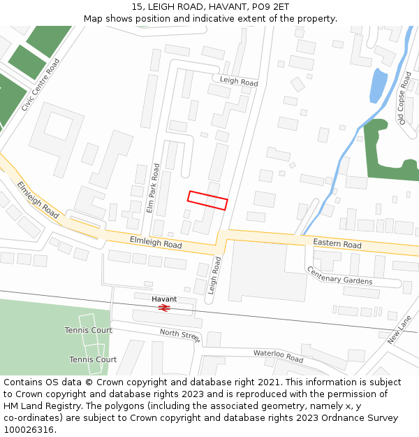 15, LEIGH ROAD, HAVANT, PO9 2ET: Location map and indicative extent of plot