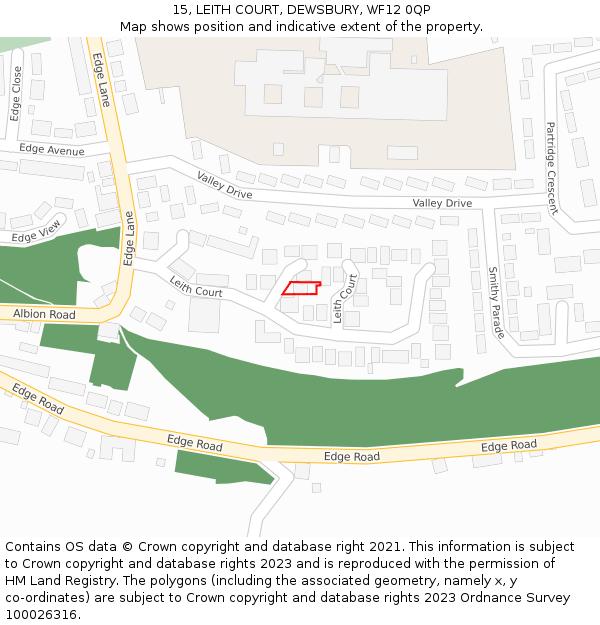 15, LEITH COURT, DEWSBURY, WF12 0QP: Location map and indicative extent of plot