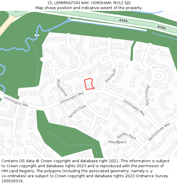 15, LEMMINGTON WAY, HORSHAM, RH12 5JG: Location map and indicative extent of plot