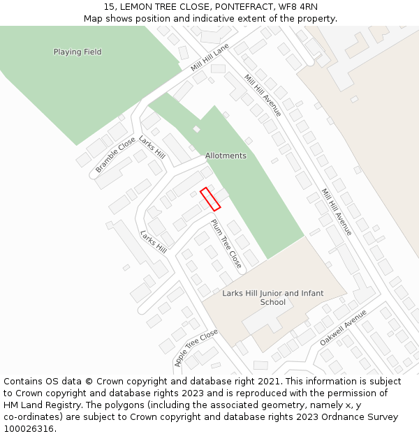 15, LEMON TREE CLOSE, PONTEFRACT, WF8 4RN: Location map and indicative extent of plot