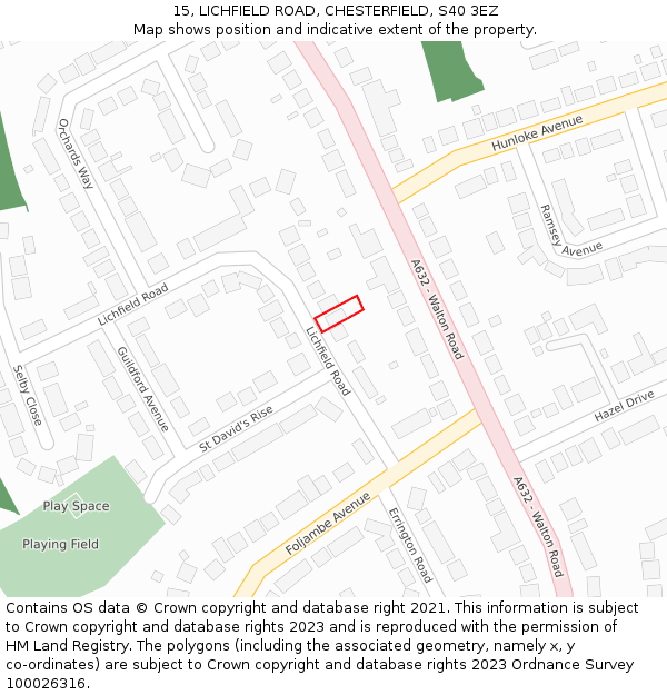 15, LICHFIELD ROAD, CHESTERFIELD, S40 3EZ: Location map and indicative extent of plot