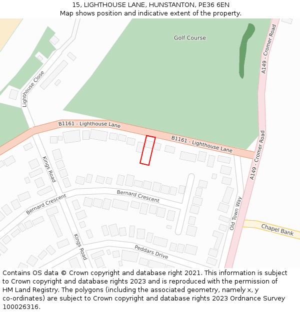 15, LIGHTHOUSE LANE, HUNSTANTON, PE36 6EN: Location map and indicative extent of plot