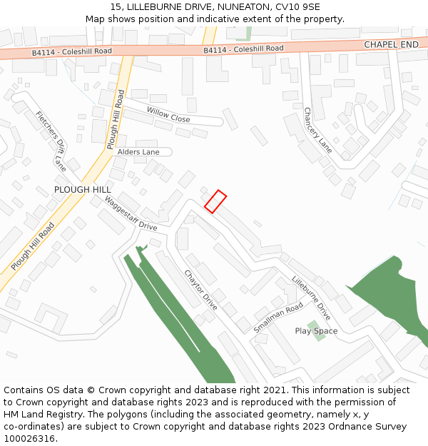 15, LILLEBURNE DRIVE, NUNEATON, CV10 9SE: Location map and indicative extent of plot