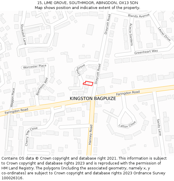 15, LIME GROVE, SOUTHMOOR, ABINGDON, OX13 5DN: Location map and indicative extent of plot