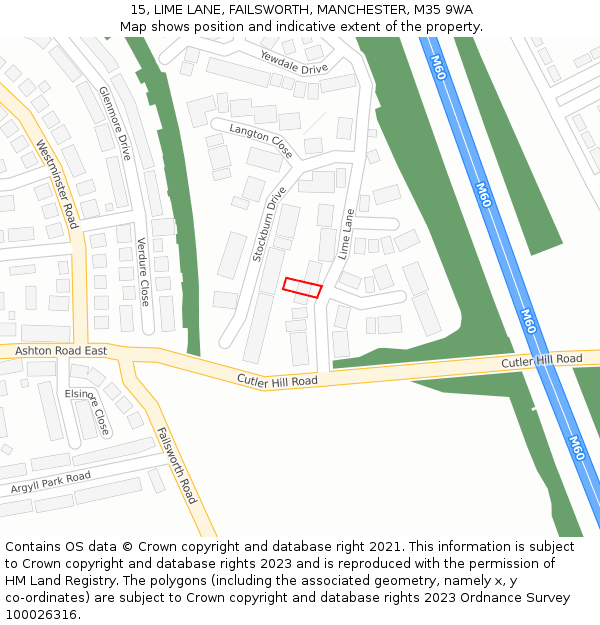 15, LIME LANE, FAILSWORTH, MANCHESTER, M35 9WA: Location map and indicative extent of plot