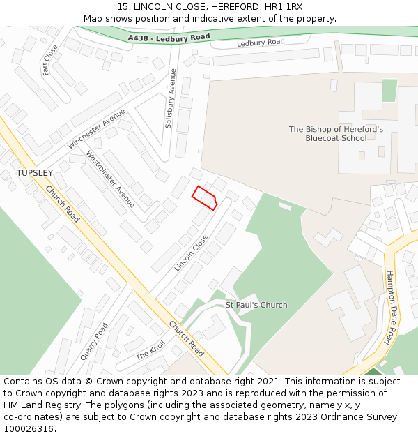 15, LINCOLN CLOSE, HEREFORD, HR1 1RX: Location map and indicative extent of plot