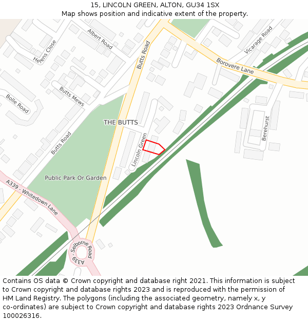 15, LINCOLN GREEN, ALTON, GU34 1SX: Location map and indicative extent of plot