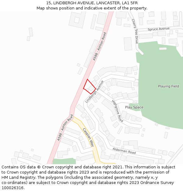 15, LINDBERGH AVENUE, LANCASTER, LA1 5FR: Location map and indicative extent of plot