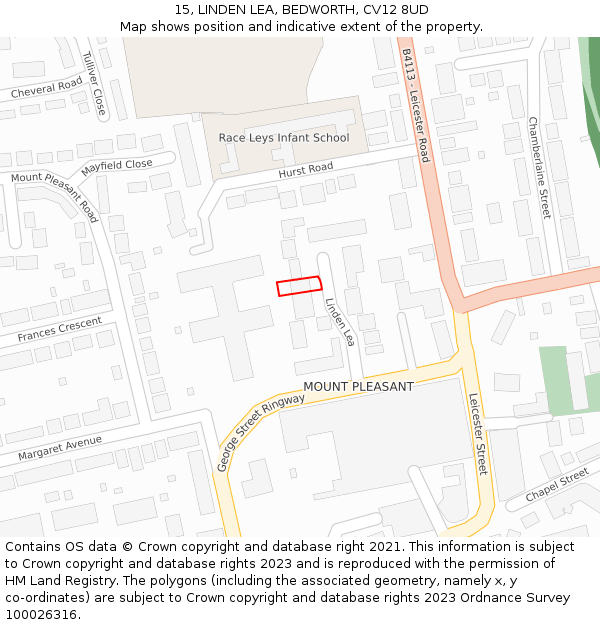 15, LINDEN LEA, BEDWORTH, CV12 8UD: Location map and indicative extent of plot