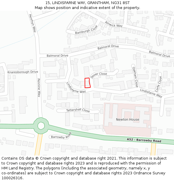 15, LINDISFARNE WAY, GRANTHAM, NG31 8ST: Location map and indicative extent of plot