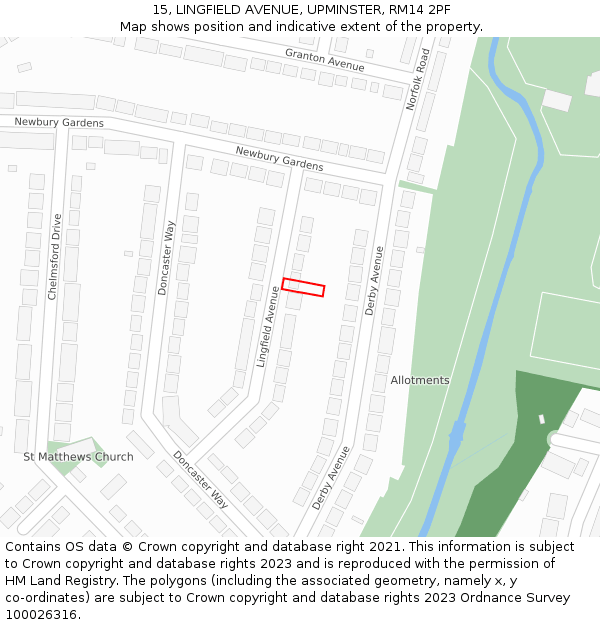 15, LINGFIELD AVENUE, UPMINSTER, RM14 2PF: Location map and indicative extent of plot