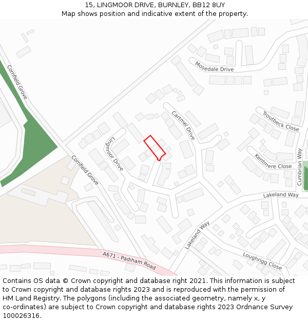 15, LINGMOOR DRIVE, BURNLEY, BB12 8UY: Location map and indicative extent of plot