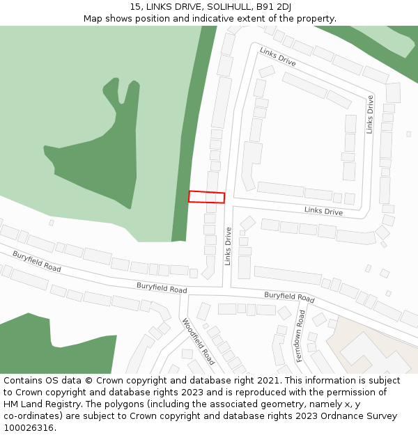15, LINKS DRIVE, SOLIHULL, B91 2DJ: Location map and indicative extent of plot