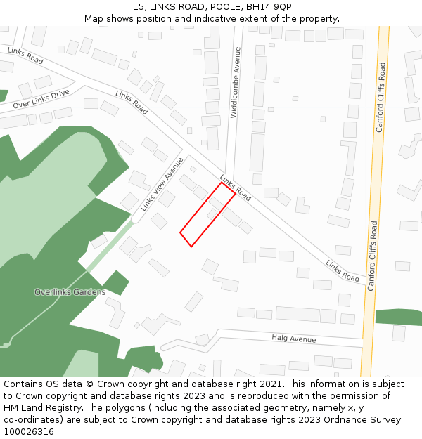 15, LINKS ROAD, POOLE, BH14 9QP: Location map and indicative extent of plot