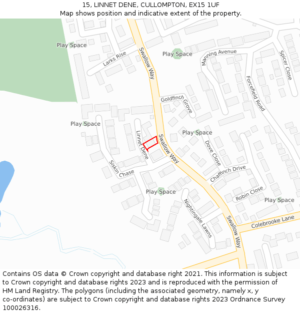 15, LINNET DENE, CULLOMPTON, EX15 1UF: Location map and indicative extent of plot