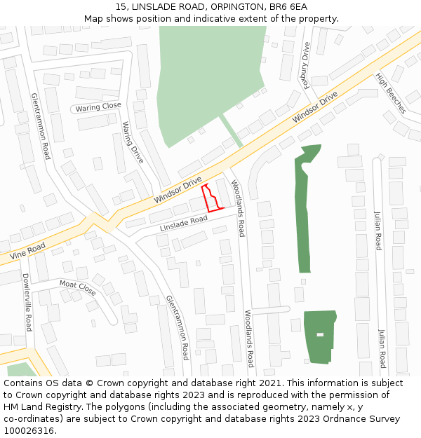 15, LINSLADE ROAD, ORPINGTON, BR6 6EA: Location map and indicative extent of plot