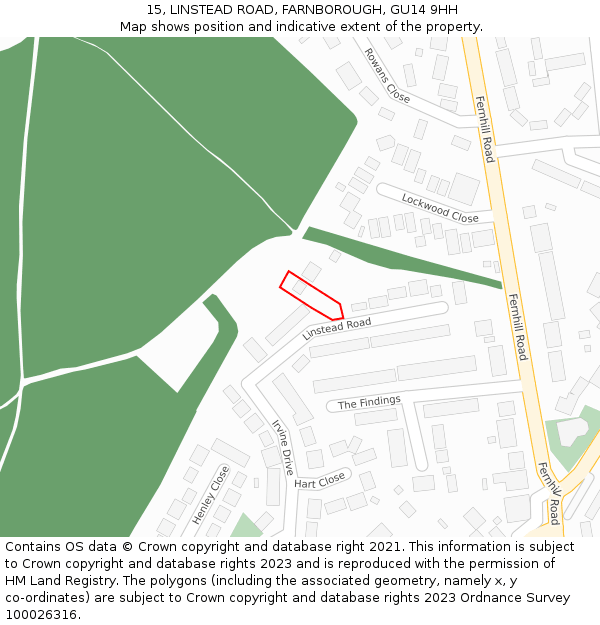15, LINSTEAD ROAD, FARNBOROUGH, GU14 9HH: Location map and indicative extent of plot