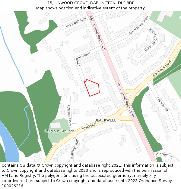 15, LINWOOD GROVE, DARLINGTON, DL3 8DP: Location map and indicative extent of plot