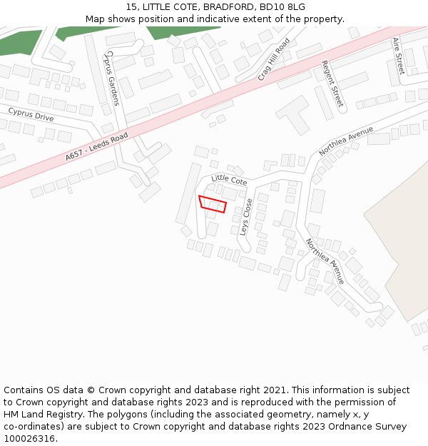 15, LITTLE COTE, BRADFORD, BD10 8LG: Location map and indicative extent of plot