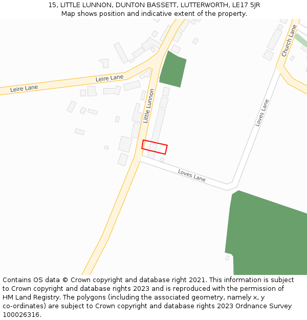 15, LITTLE LUNNON, DUNTON BASSETT, LUTTERWORTH, LE17 5JR: Location map and indicative extent of plot