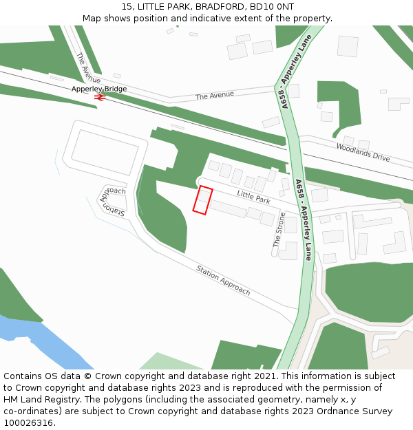 15, LITTLE PARK, BRADFORD, BD10 0NT: Location map and indicative extent of plot