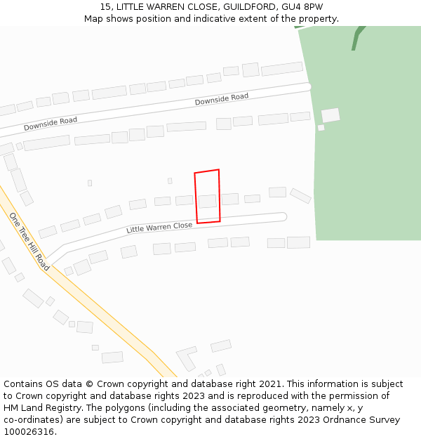 15, LITTLE WARREN CLOSE, GUILDFORD, GU4 8PW: Location map and indicative extent of plot