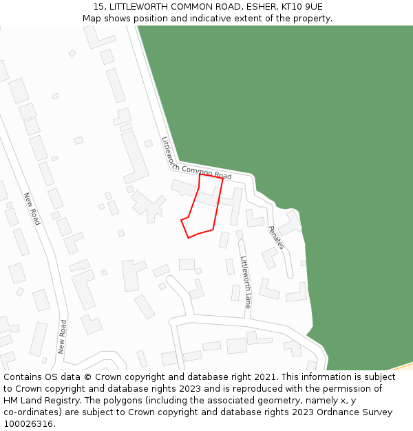 15, LITTLEWORTH COMMON ROAD, ESHER, KT10 9UE: Location map and indicative extent of plot
