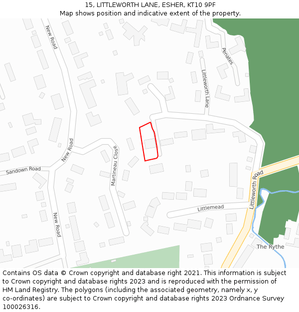 15, LITTLEWORTH LANE, ESHER, KT10 9PF: Location map and indicative extent of plot