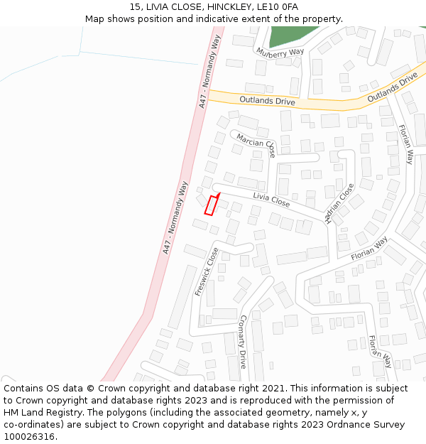 15, LIVIA CLOSE, HINCKLEY, LE10 0FA: Location map and indicative extent of plot