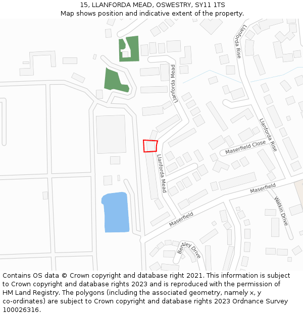 15, LLANFORDA MEAD, OSWESTRY, SY11 1TS: Location map and indicative extent of plot