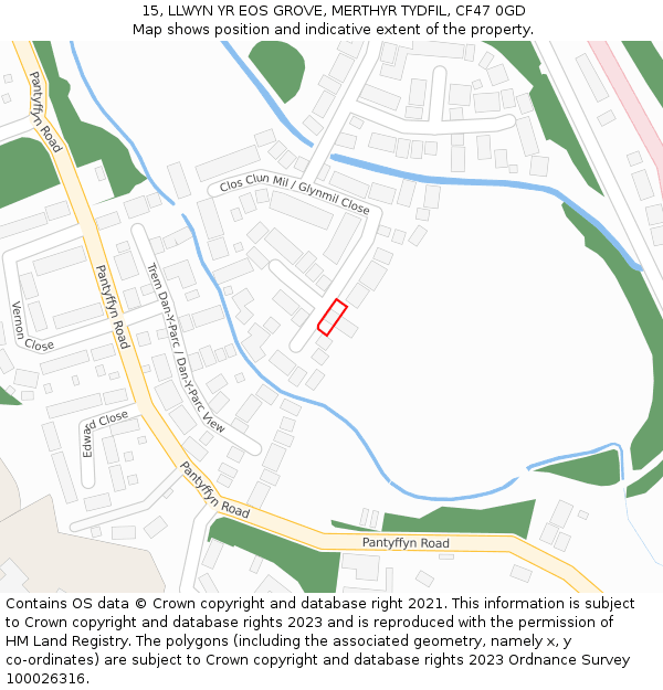 15, LLWYN YR EOS GROVE, MERTHYR TYDFIL, CF47 0GD: Location map and indicative extent of plot