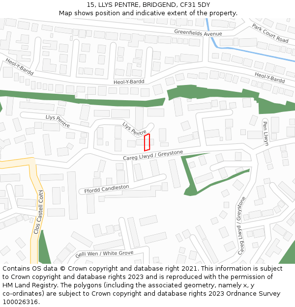 15, LLYS PENTRE, BRIDGEND, CF31 5DY: Location map and indicative extent of plot