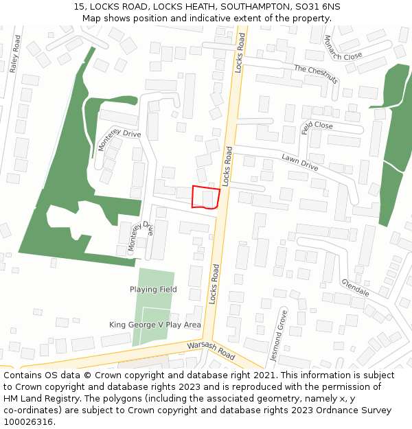 15, LOCKS ROAD, LOCKS HEATH, SOUTHAMPTON, SO31 6NS: Location map and indicative extent of plot