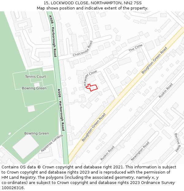 15, LOCKWOOD CLOSE, NORTHAMPTON, NN2 7SS: Location map and indicative extent of plot