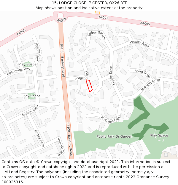 15, LODGE CLOSE, BICESTER, OX26 3TE: Location map and indicative extent of plot