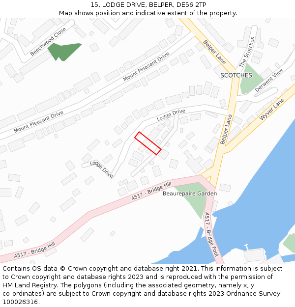15, LODGE DRIVE, BELPER, DE56 2TP: Location map and indicative extent of plot