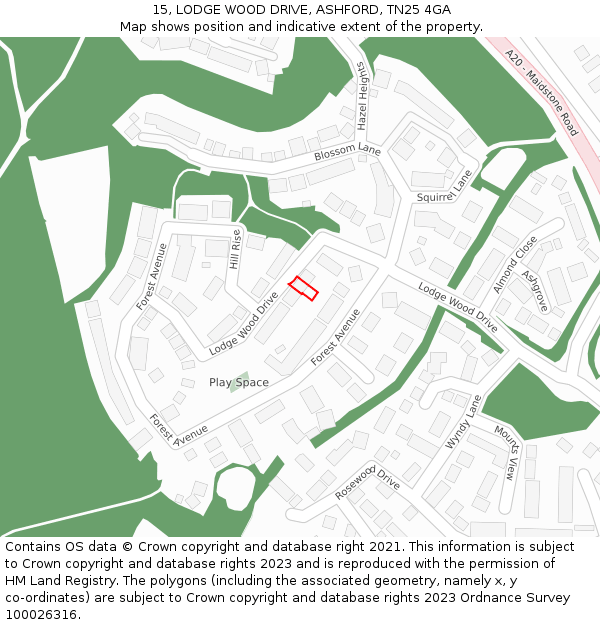 15, LODGE WOOD DRIVE, ASHFORD, TN25 4GA: Location map and indicative extent of plot