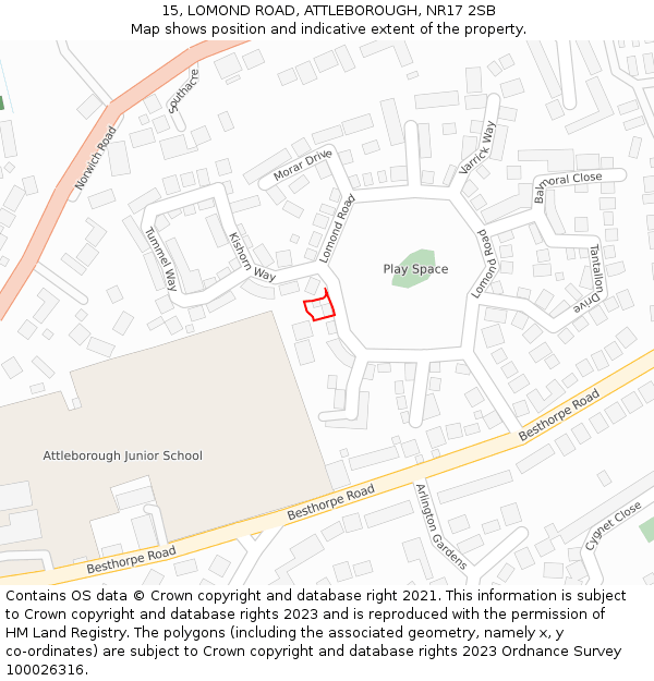 15, LOMOND ROAD, ATTLEBOROUGH, NR17 2SB: Location map and indicative extent of plot