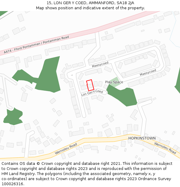 15, LON GER Y COED, AMMANFORD, SA18 2JA: Location map and indicative extent of plot