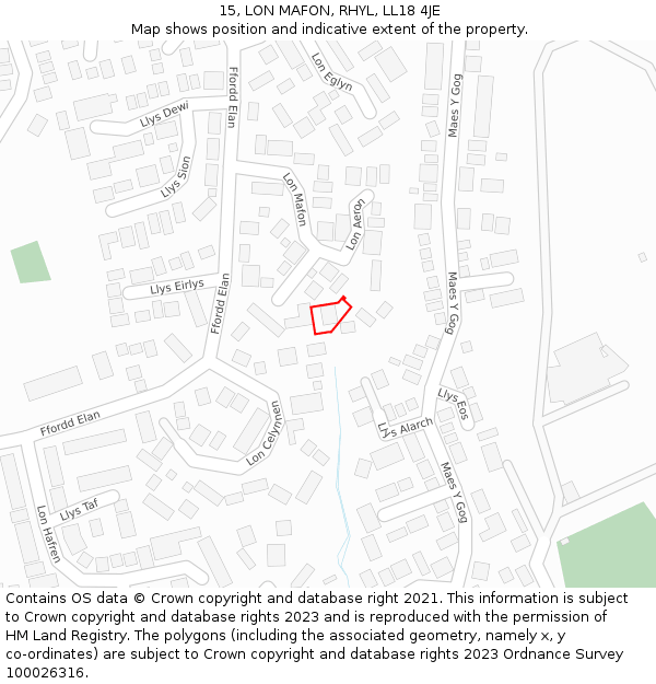 15, LON MAFON, RHYL, LL18 4JE: Location map and indicative extent of plot
