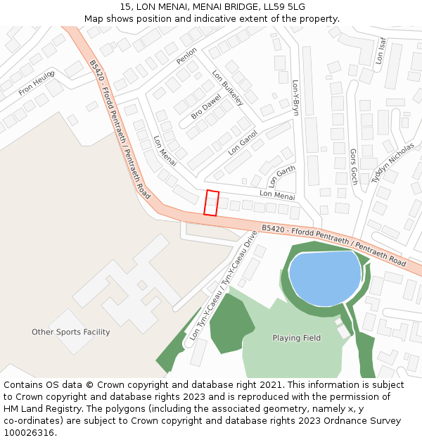 15, LON MENAI, MENAI BRIDGE, LL59 5LG: Location map and indicative extent of plot
