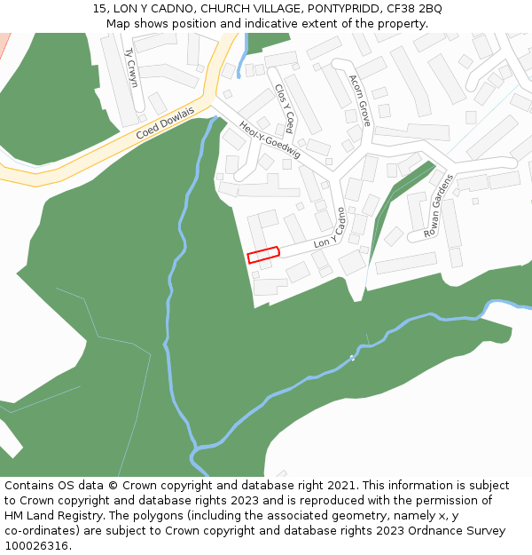 15, LON Y CADNO, CHURCH VILLAGE, PONTYPRIDD, CF38 2BQ: Location map and indicative extent of plot