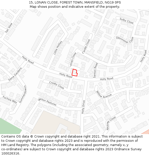 15, LONAN CLOSE, FOREST TOWN, MANSFIELD, NG19 0PS: Location map and indicative extent of plot