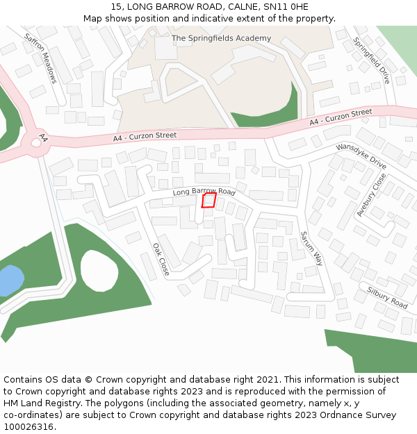 15, LONG BARROW ROAD, CALNE, SN11 0HE: Location map and indicative extent of plot