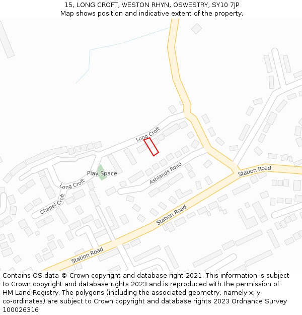 15, LONG CROFT, WESTON RHYN, OSWESTRY, SY10 7JP: Location map and indicative extent of plot