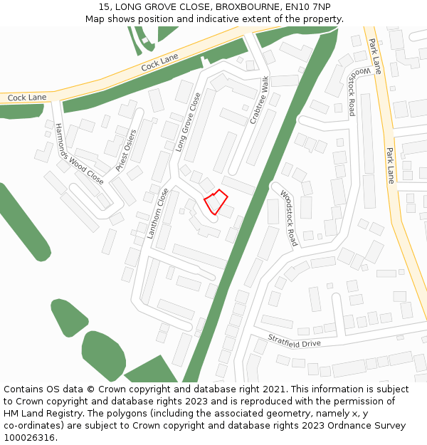 15, LONG GROVE CLOSE, BROXBOURNE, EN10 7NP: Location map and indicative extent of plot