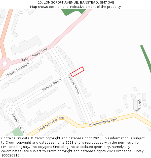 15, LONGCROFT AVENUE, BANSTEAD, SM7 3AE: Location map and indicative extent of plot