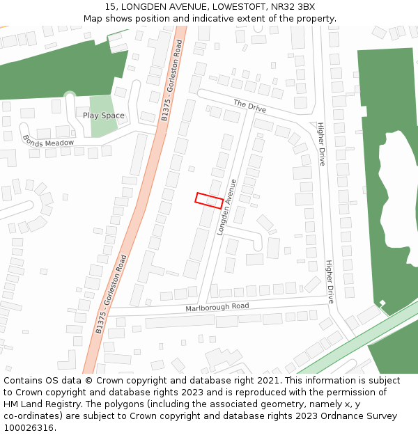 15, LONGDEN AVENUE, LOWESTOFT, NR32 3BX: Location map and indicative extent of plot